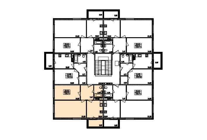 3 этаж 2-комнатн. 58.54 кв.м.