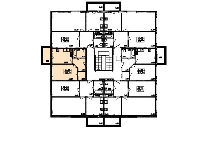 3 этаж 1-комнатн. 35.13 кв.м.