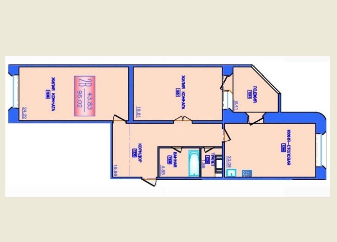 1 этаж 2-комнатн. 96.02 кв.м.