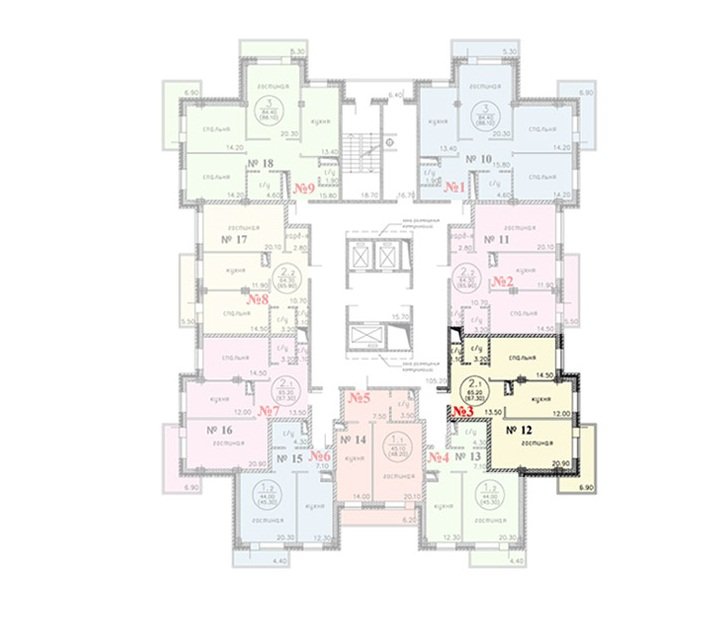 3 этаж 2-комнатн. 67.3 кв.м.