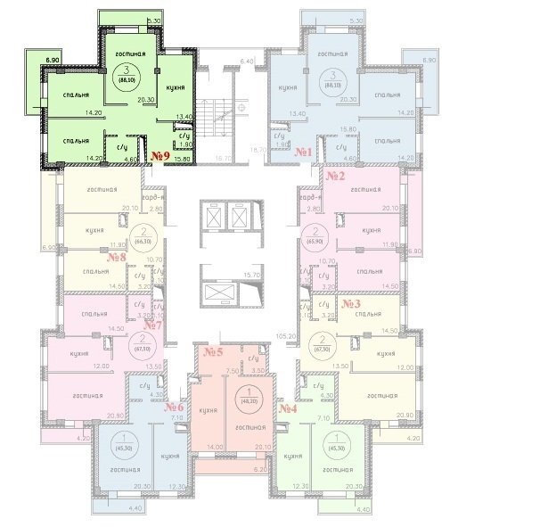 3 этаж 3-комнатн. 88.1 кв.м.