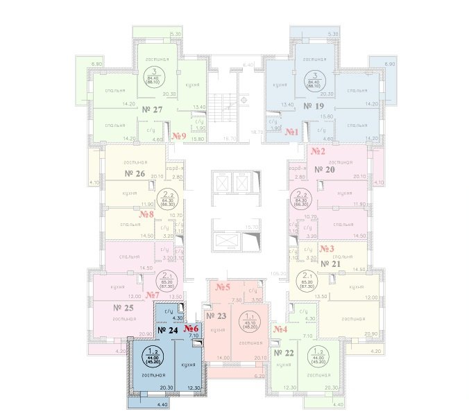 3 этаж 1-комнатн. 45.2 кв.м.