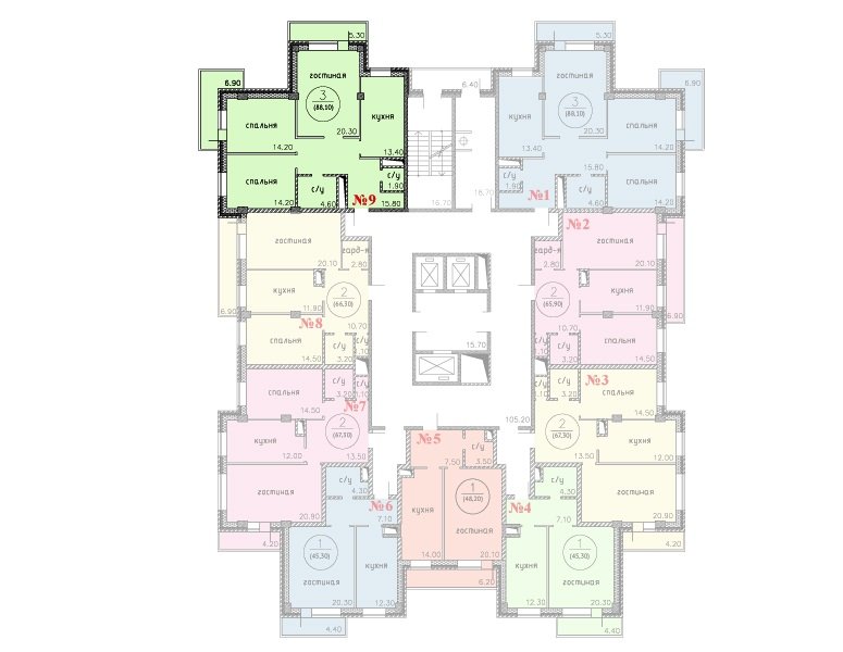3 этаж 3-комнатн. 88.1 кв.м.