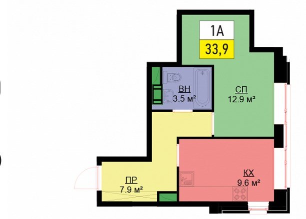 3 этаж 1-комнатн. 33.9 кв.м.