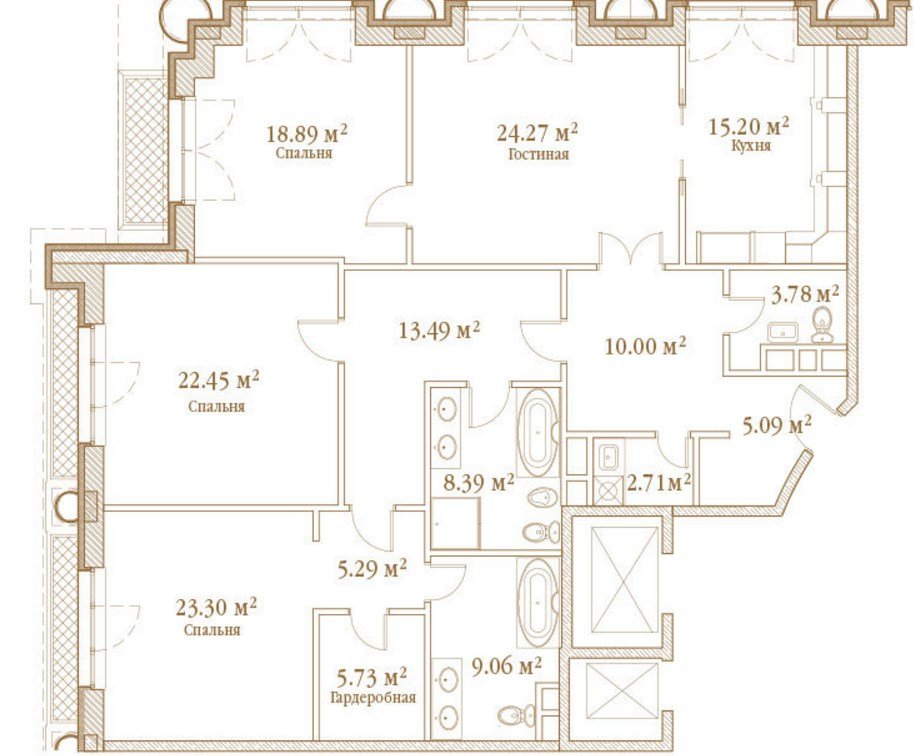 3 этаж 4-комнатн. 175.21 кв.м.