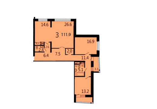 2 этаж 3-комнатн. 113.1 кв.м.