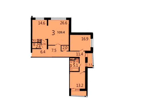 15 этаж 3-комнатн. 111.5 кв.м.