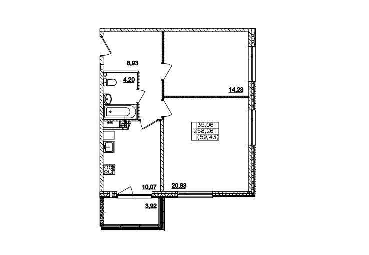 2 этаж 2-комнатн. 58.26 кв.м.