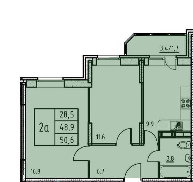 2 этаж 2-комнатн. 50.6 кв.м.