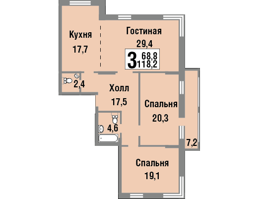 1 этаж 3-комнатн. 118.2 кв.м.
