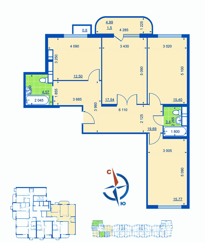 5 этаж 3-комнатн. 95.12 кв.м.