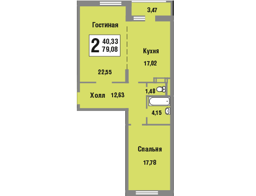 2 этаж 2-комнатн. 79.08 кв.м.