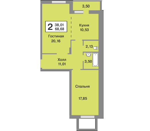2 этаж 2-комнатн. 68.68 кв.м.