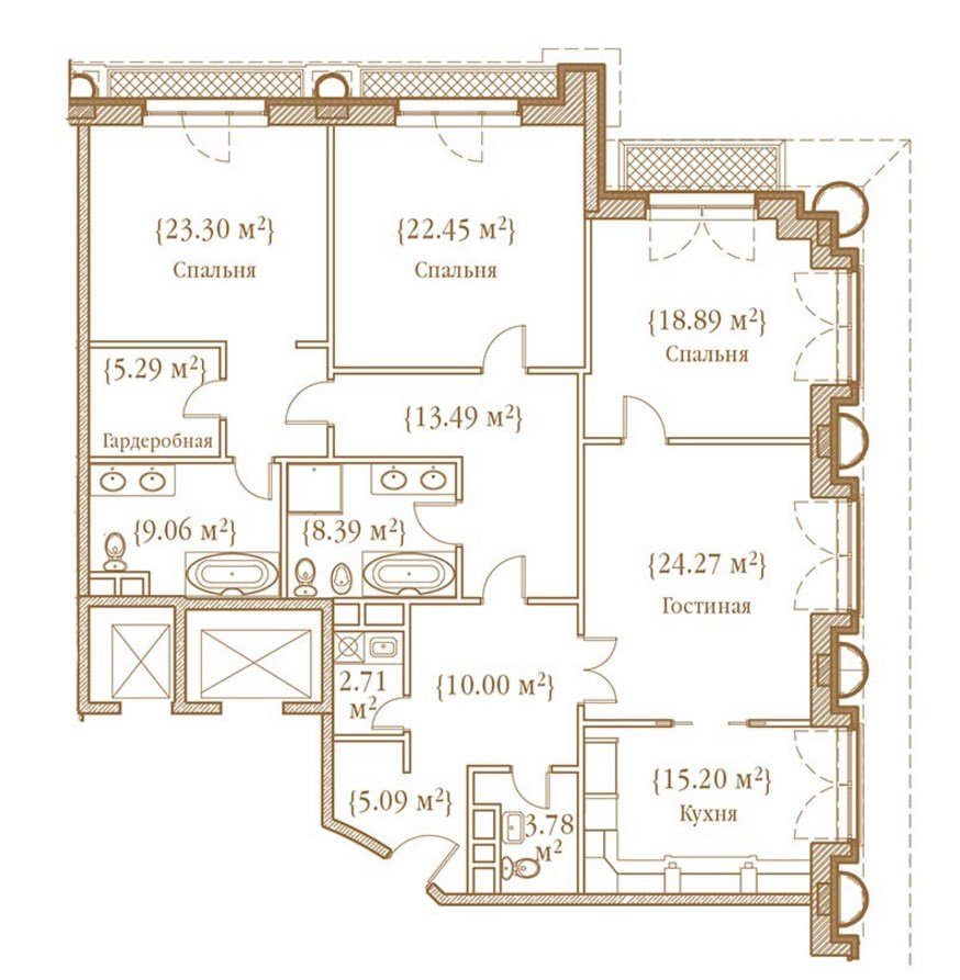 3 этаж 5-комнатн. 175.21 кв.м.