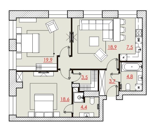 2 этаж 3-комнатн. 81.5 кв.м.
