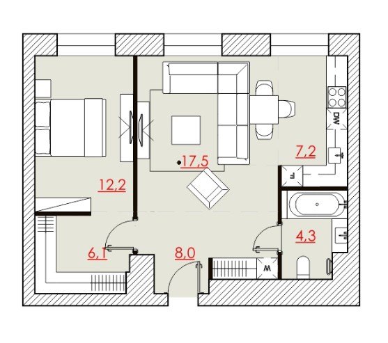 2 этаж 2-комнатн. 54.8 кв.м.