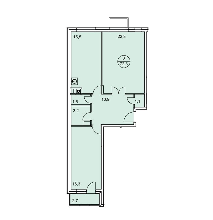 1 этаж 2-комнатн. 72.3 кв.м.