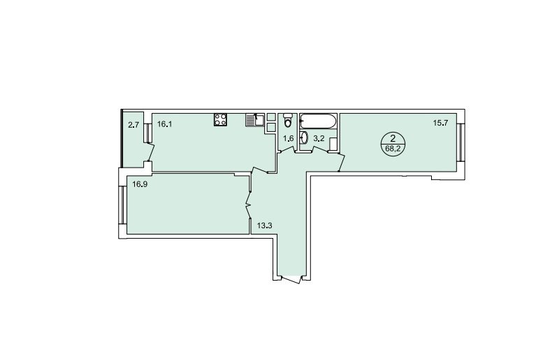 1 этаж 2-комнатн. 68.2 кв.м.
