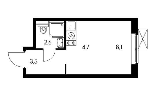 15 этаж 1-комнатн. 18.9 кв.м.