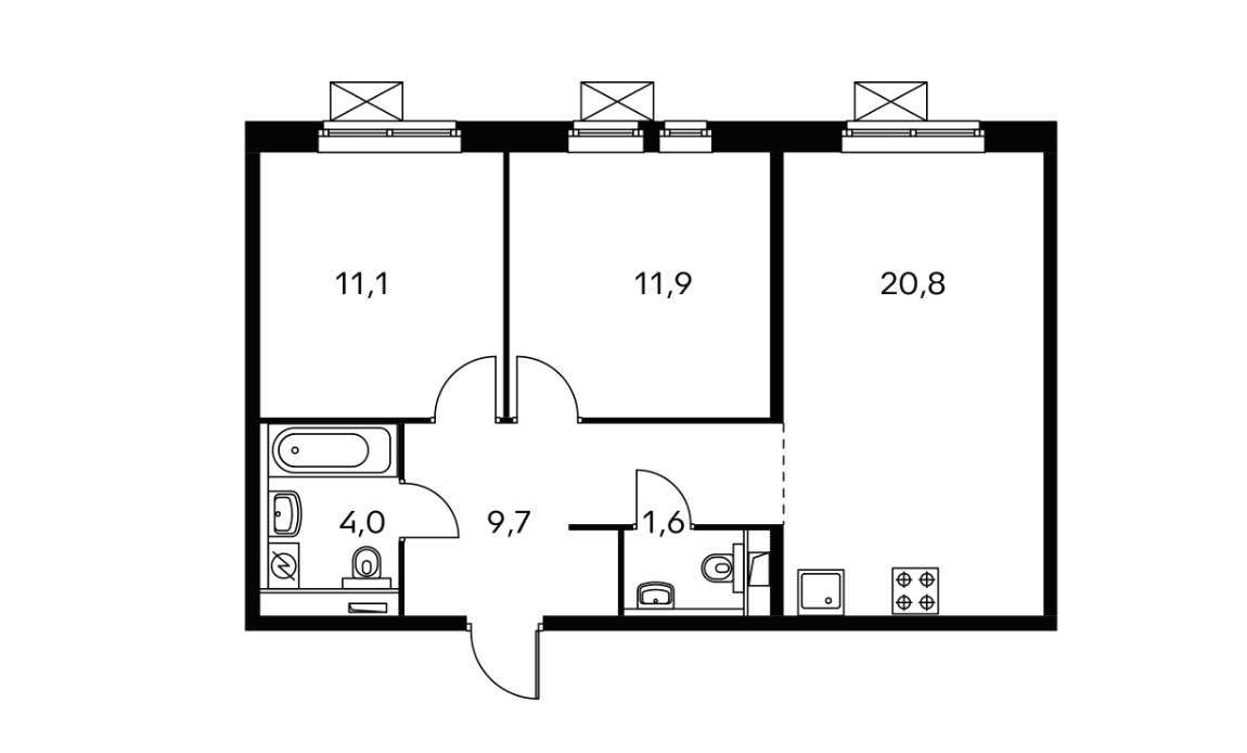 15 этаж 2-комнатн. 59.1 кв.м.