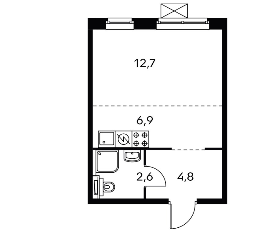 14 этаж 1-комнатн. 27 кв.м.