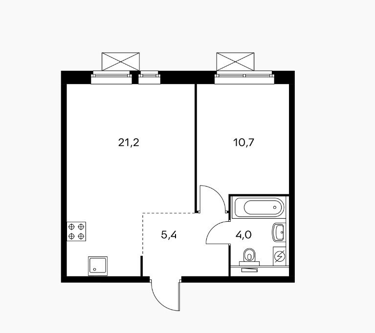 14 этаж 1-комнатн. 41.3 кв.м.