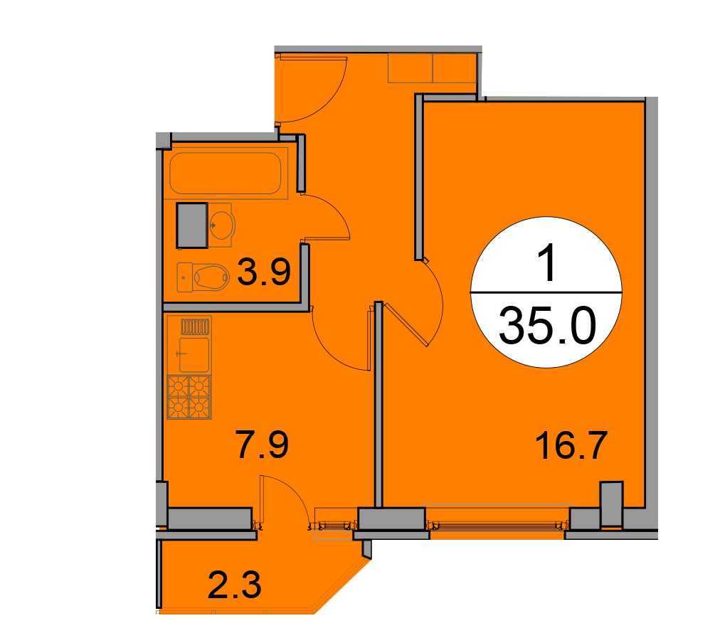 6 этаж 1-комнатн. 36.4 кв.м.