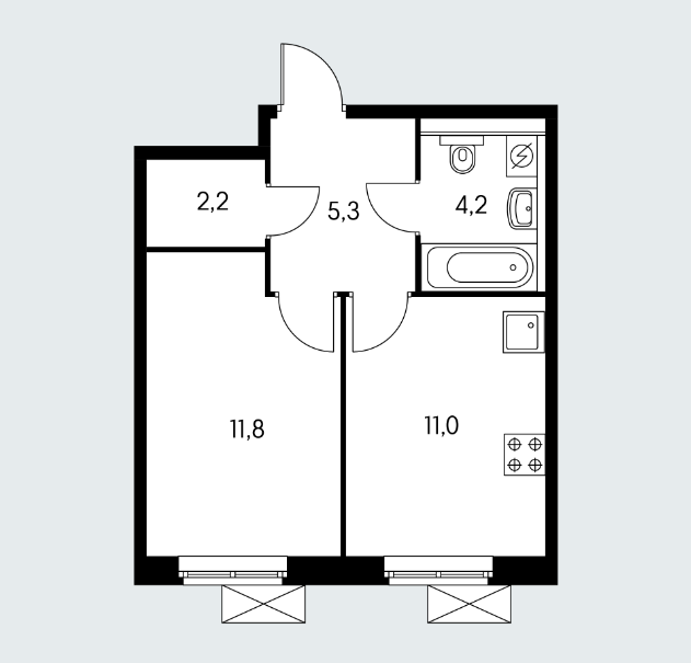 14 этаж 1-комнатн. 34.5 кв.м.