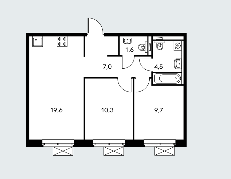 10 этаж 2-комнатн. 52.7 кв.м.