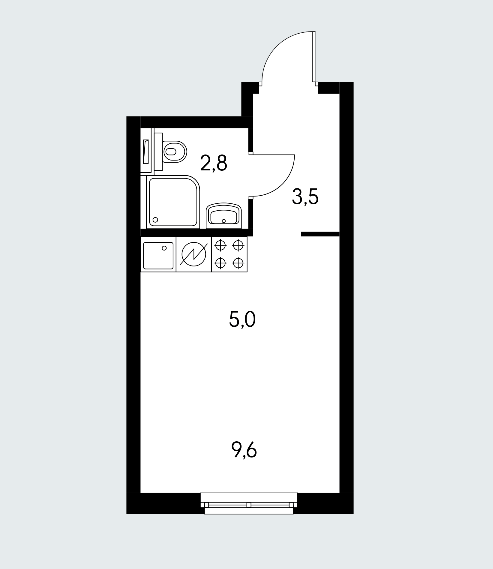 2 этаж 1-комнатн. 20.9 кв.м.