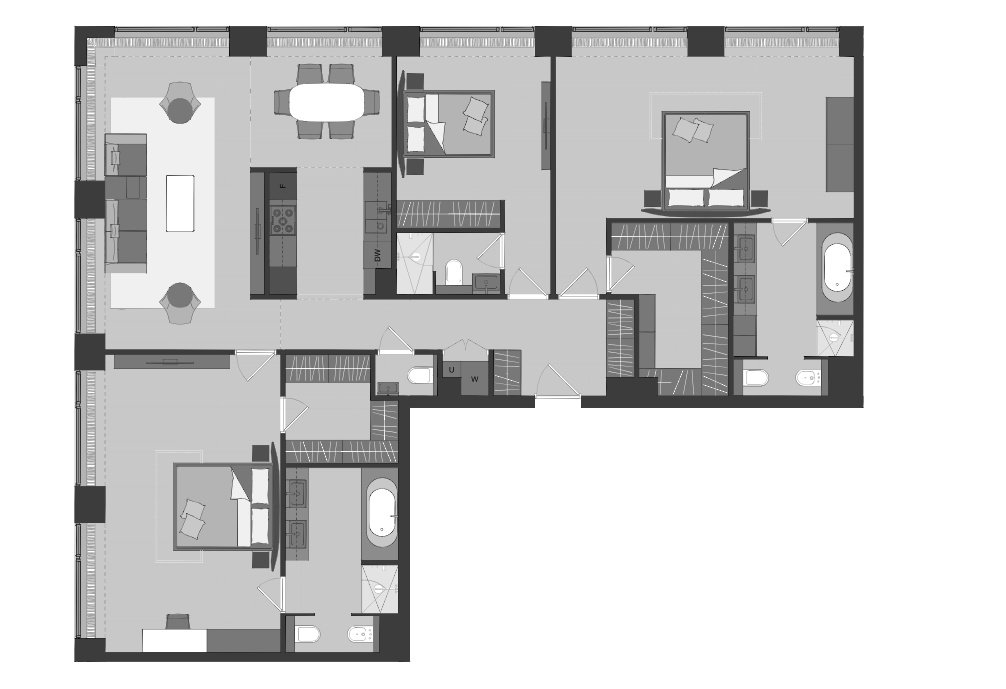 30 этаж 4-комнатн. 160.5 кв.м.