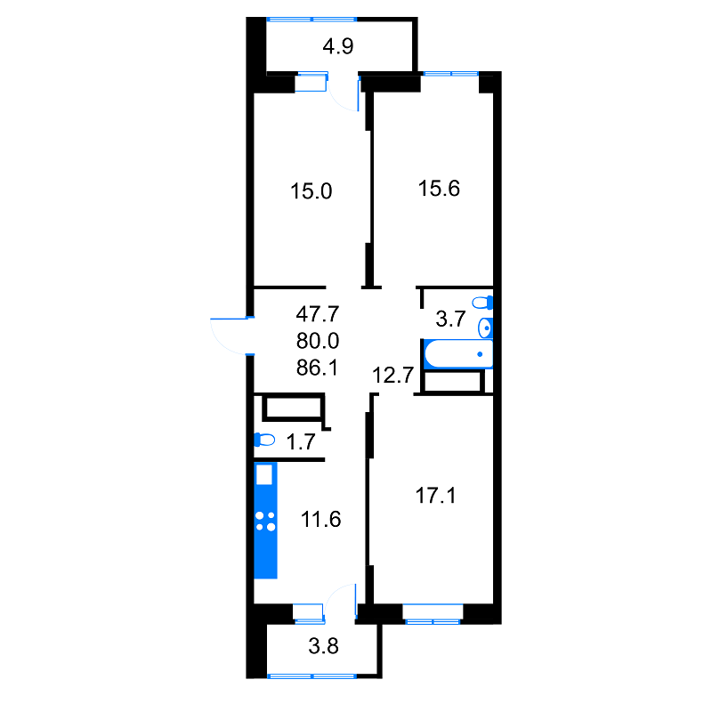 2 этаж 3-комнатн. 82.1 кв.м.