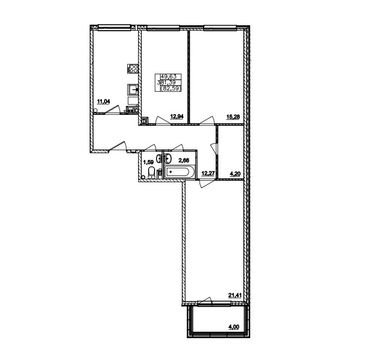 2 этаж 3-комнатн. 81.39 кв.м.