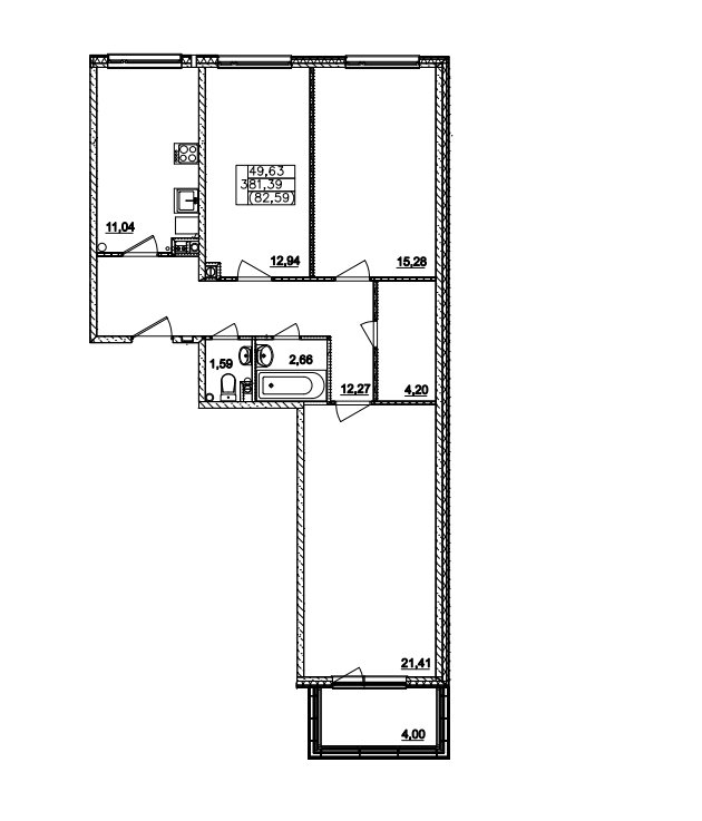 2 этаж 3-комнатн. 81.39 кв.м.