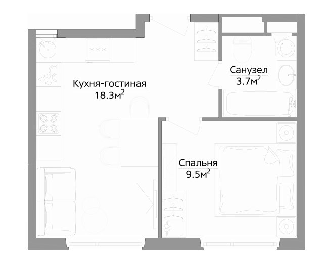 2 этаж 2-комнатн. 36.75 кв.м.