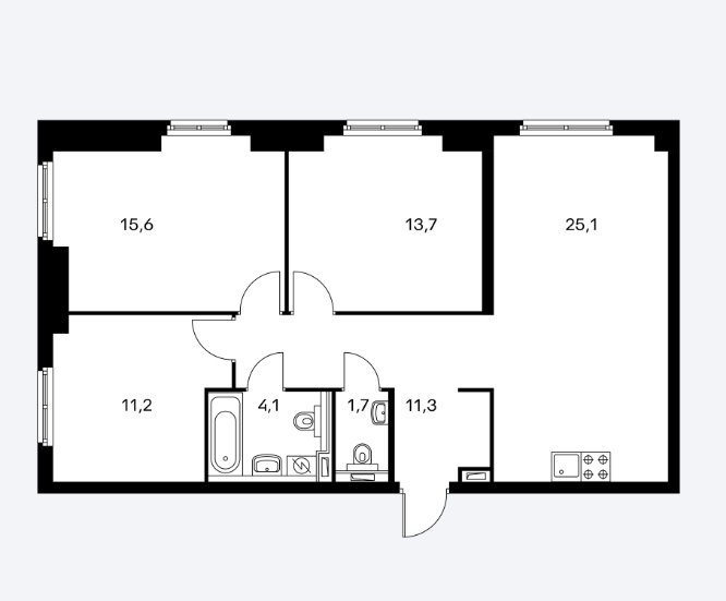 4 этаж 3-комнатн. 82.7 кв.м.