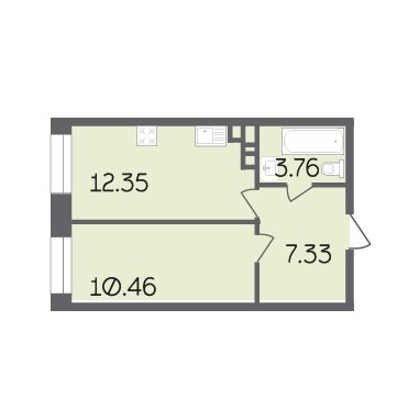 1 этаж 1-комнатн. 33.9 кв.м.