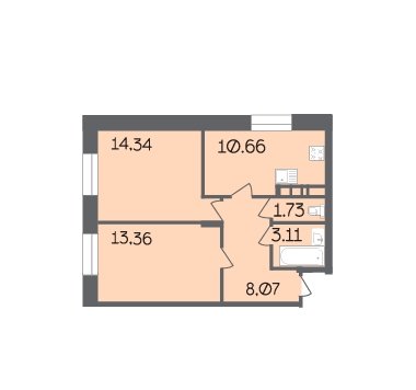 1 этаж 2-комнатн. 51.27 кв.м.