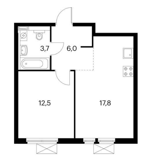 9 этаж 1-комнатн. 40.1 кв.м.