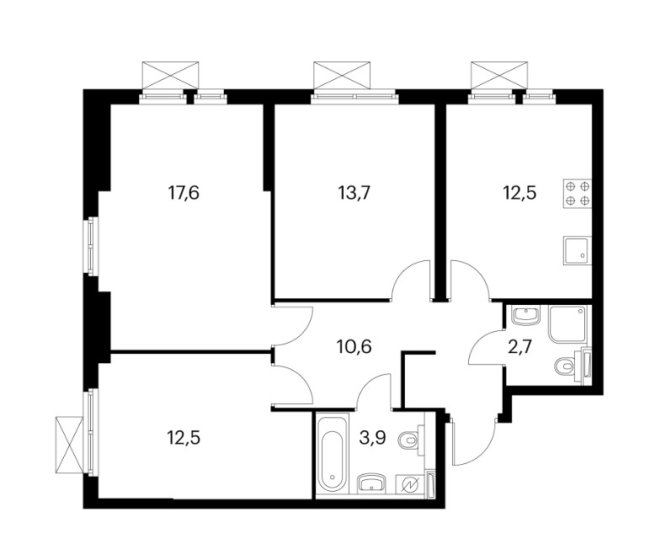 2 этаж 3-комнатн. 73.5 кв.м.