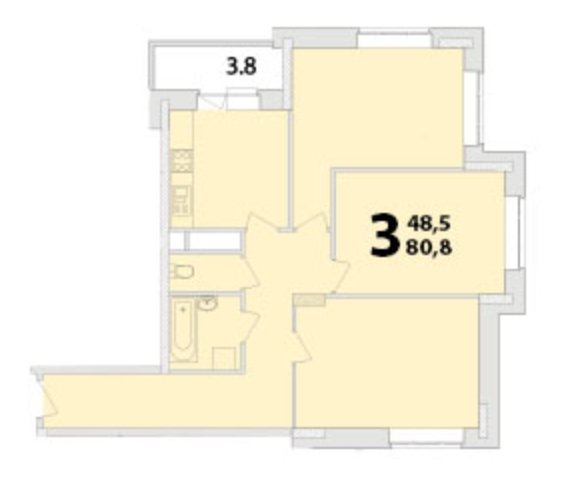 5 этаж 3-комнатн. 80.8 кв.м.