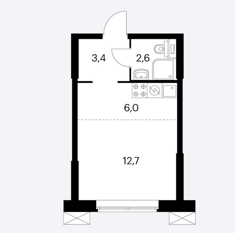 25 этаж 1-комнатн. 24.7 кв.м.