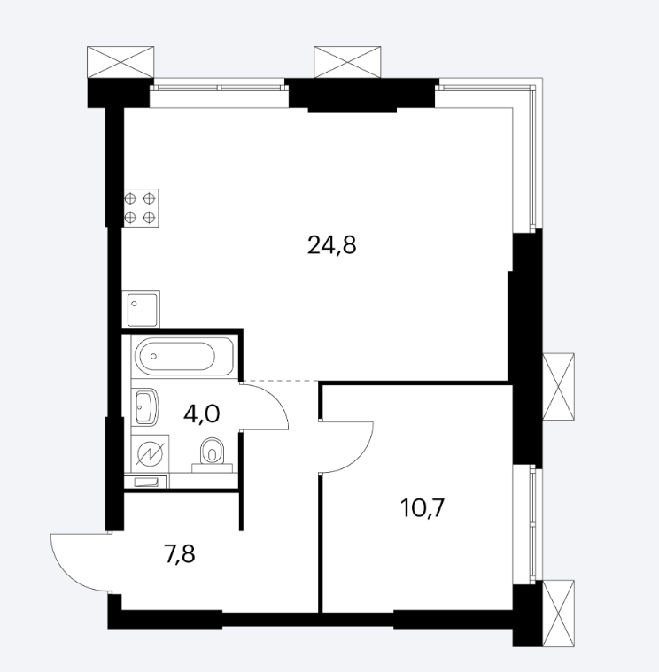 20 этаж 1-комнатн. 47.3 кв.м.