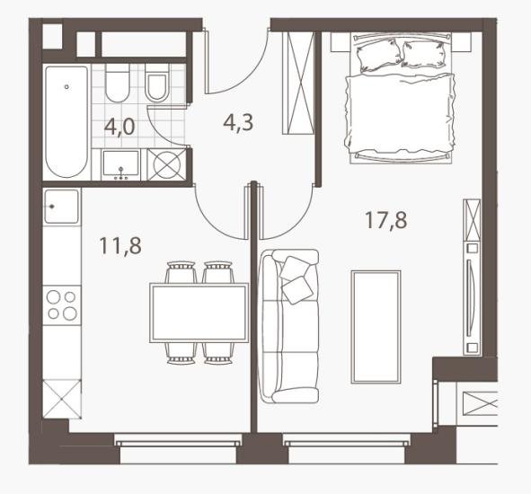 2 этаж 1-комнатн. 38.6 кв.м.
