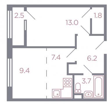 1 этаж 2-комнатн. 54 кв.м.