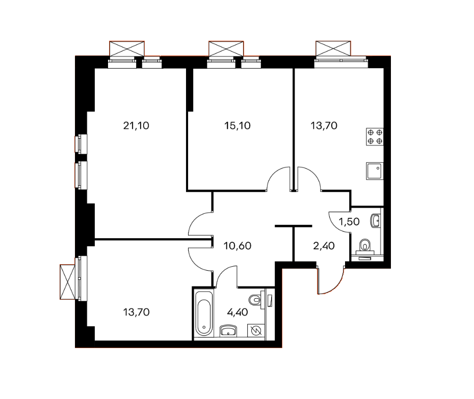 4 этаж 3-комнатн. 82.5 кв.м.