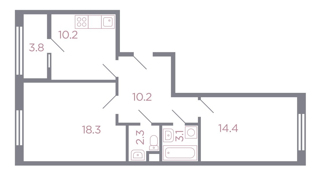 1 этаж 2-комнатн. 60.4 кв.м.
