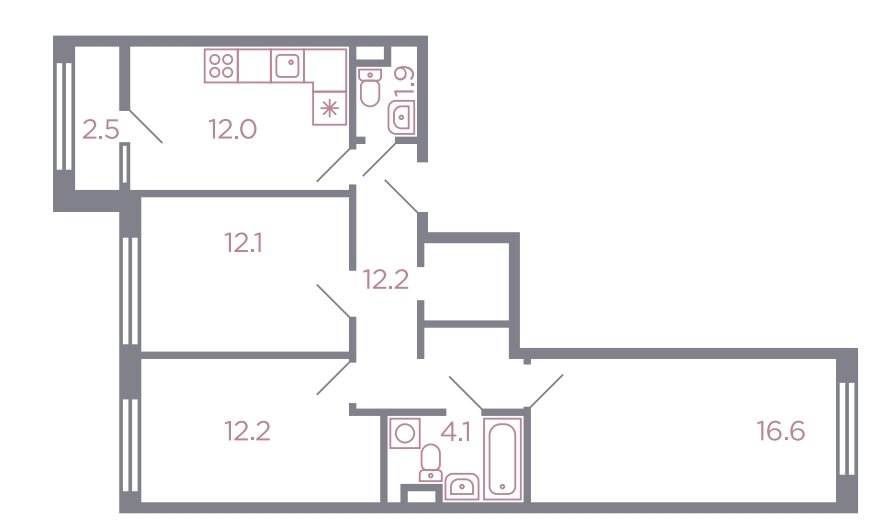 1 этаж 3-комнатн. 72.4 кв.м.