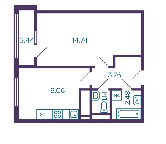 8 этаж 1-комнатн. 32.4 кв.м.