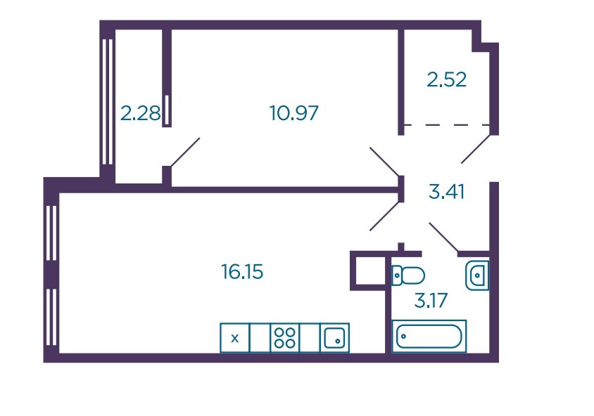 1 этаж 2-комнатн. 37.4 кв.м.